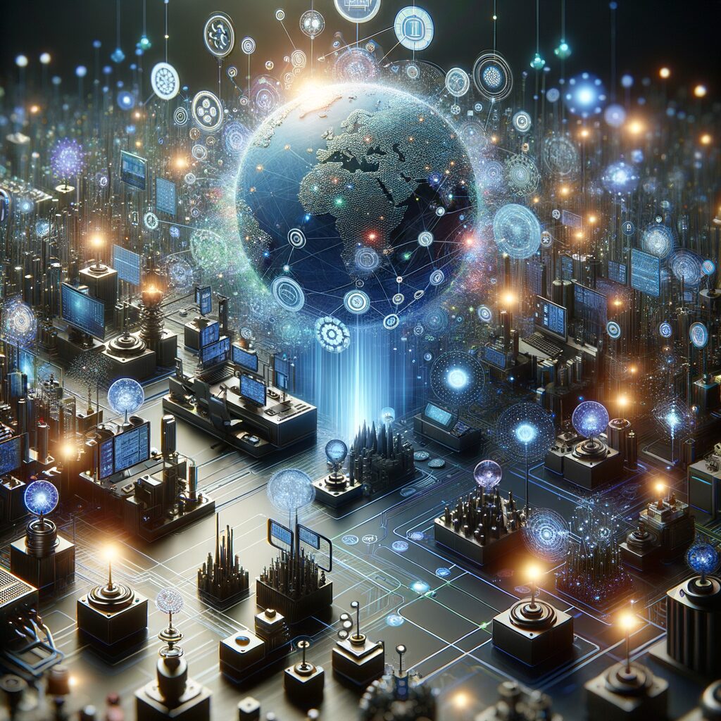 AI-driven digital landscape with interconnected tools.