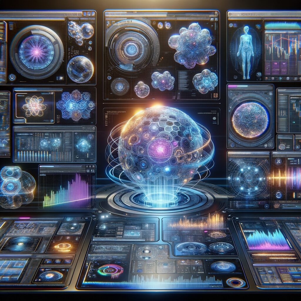 Futuristic digital dashboard with AI agents.