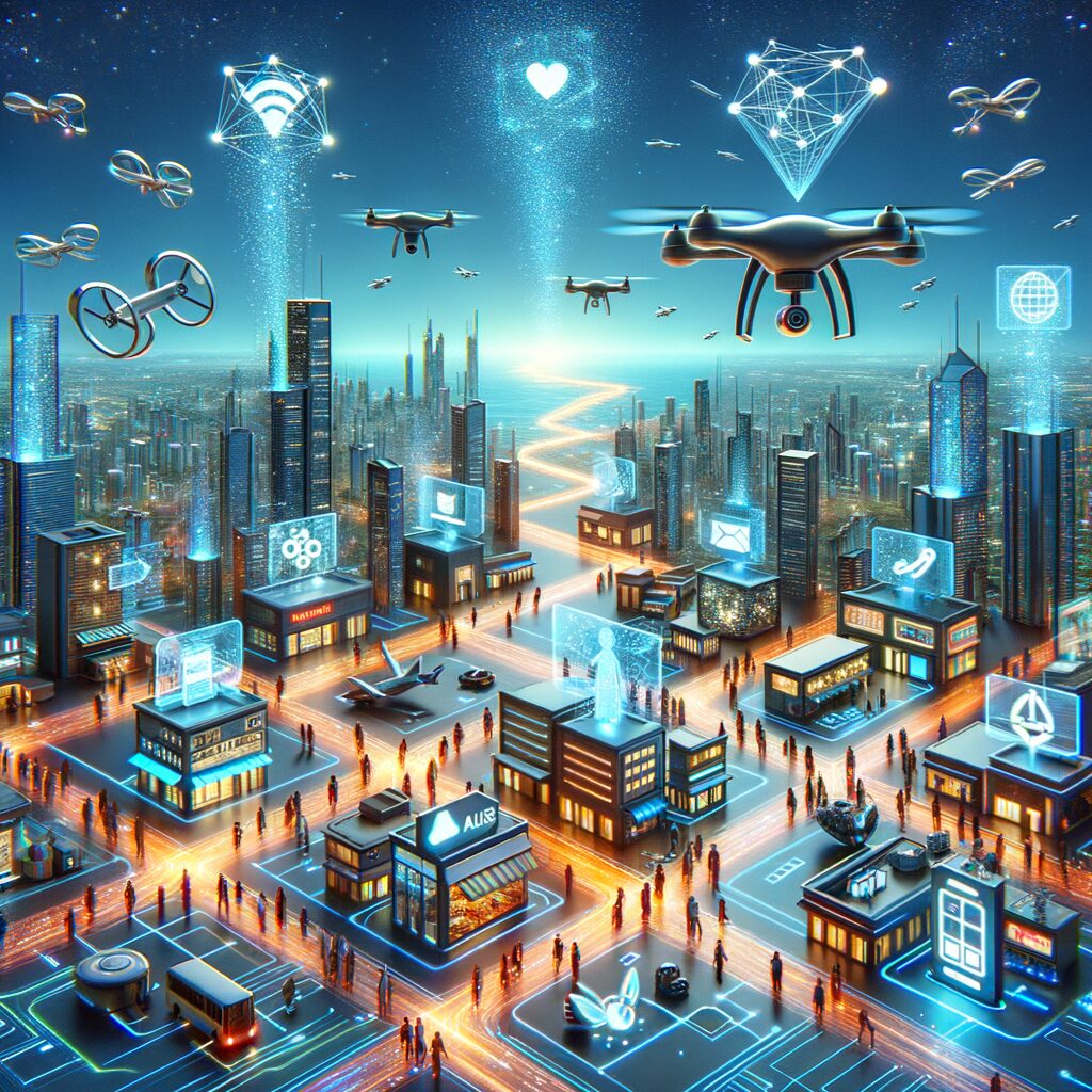 Futuristic eCommerce ecosystem thriving with AI.