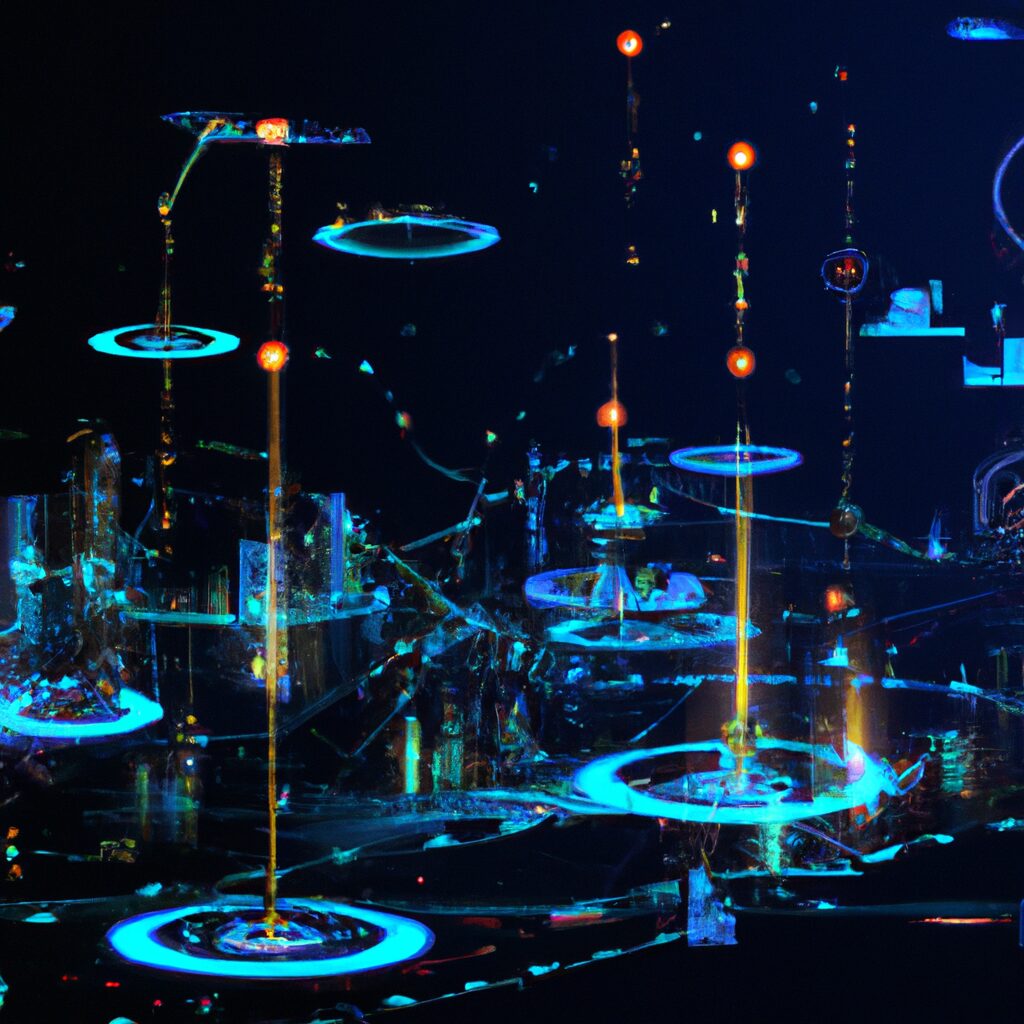 A futuristic digital landscape with interconnected technologies.