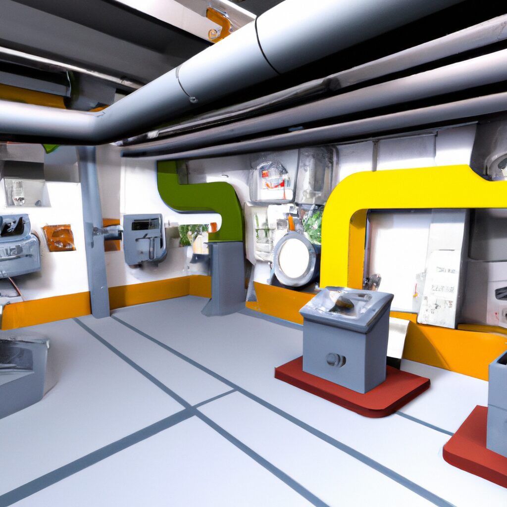 A futuristic factory with interconnected machines.
