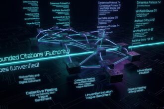 Grounded Citations hero image — cyberpunk goth aesthetic with neon cyan and violet holographic citation chains