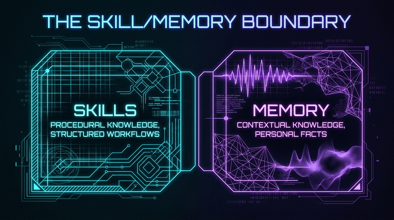 The Skill/Memory Boundary: What Belongs Where - cypherpunk goth conceptual illustration of skills and memory containers