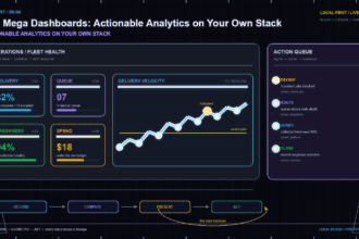 Cypherpunk-goth KPI analytics dashboard with delivery, queue, freshness, and action queue panels