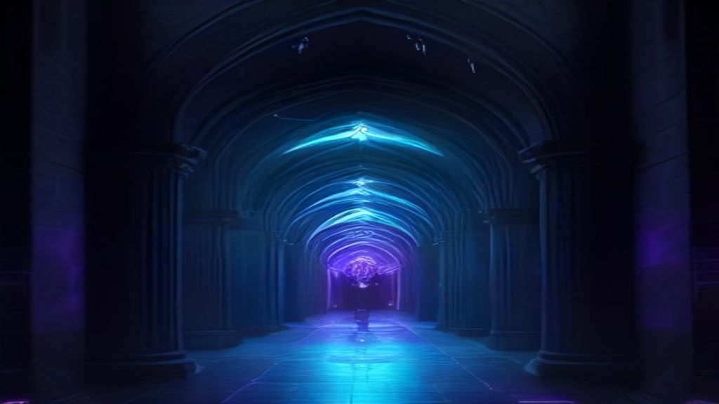 Cypherpunk goth API gateway with neon cyan and violet circuit traces