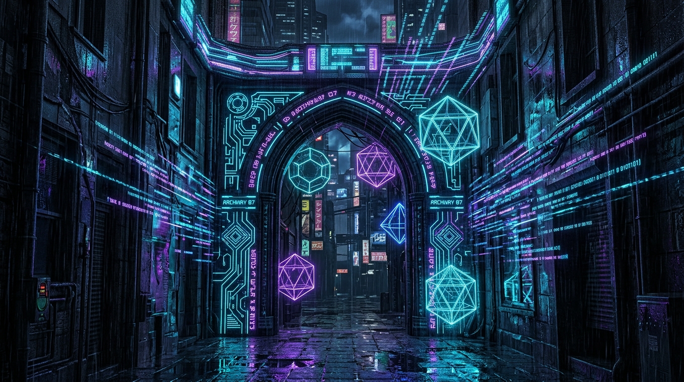 The Narrow Gate, Deep Dive: What the Gate Blocks That Sandboxes Don_t - Cyberpunk goth archway with neon cyan and violet circuit patterns