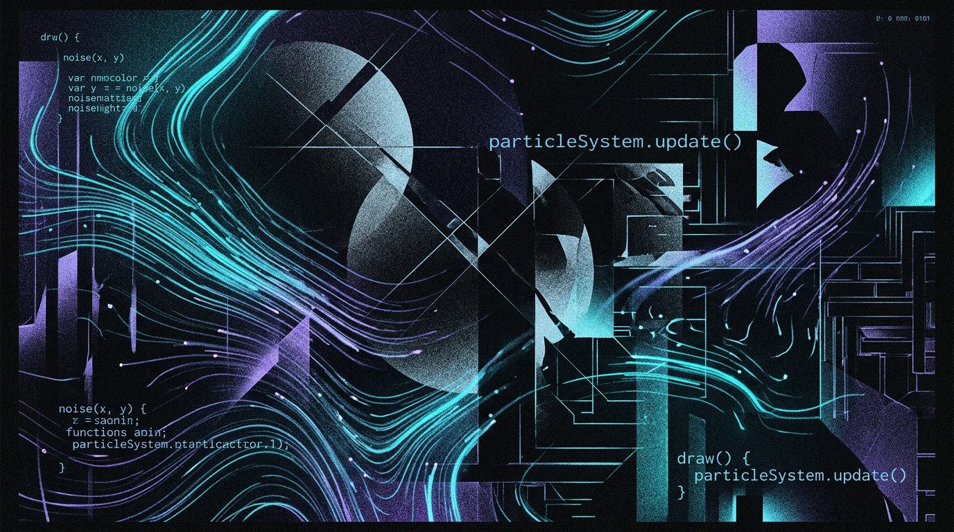 Cypherpunk goth generative art composition with neon cyan and violet noise patterns