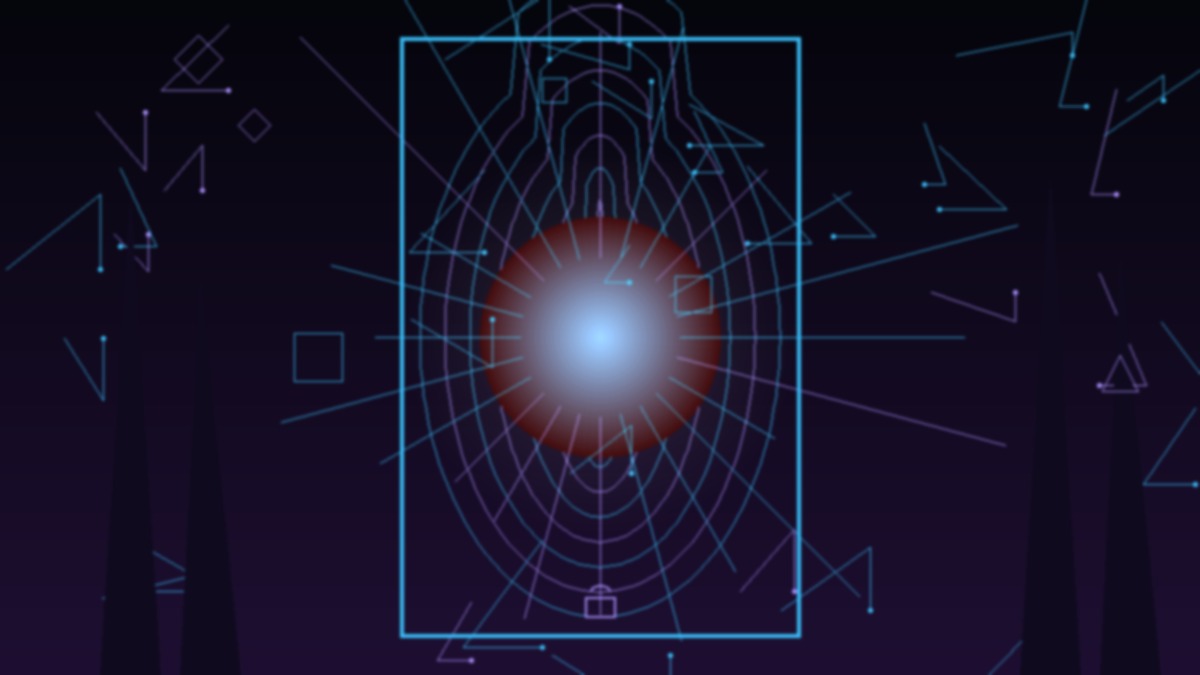 Gem of light radiating through a sealed gothic vault door with proof lines extending outward, cypherpunk-goth style, dark neon cyan and violet