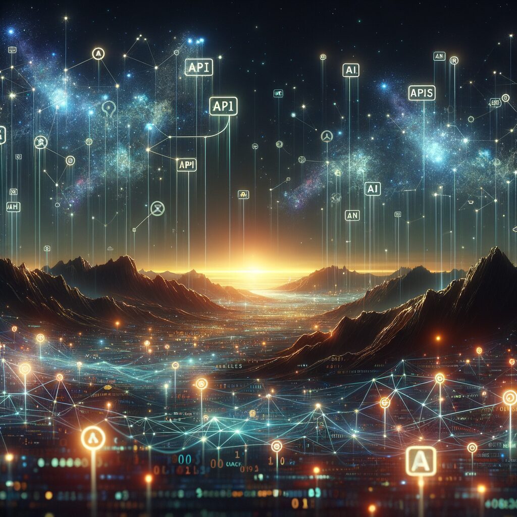 Digital landscape integrating AI and APIs.