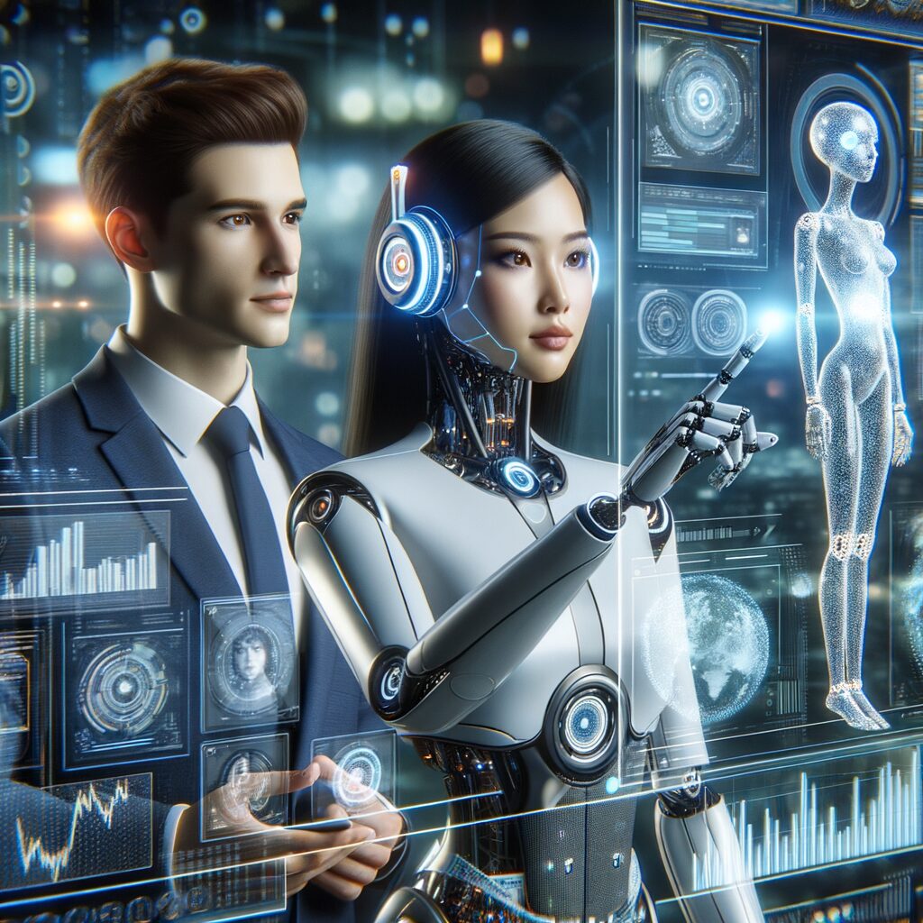 Futuristic AI agents empowering dynamic business.