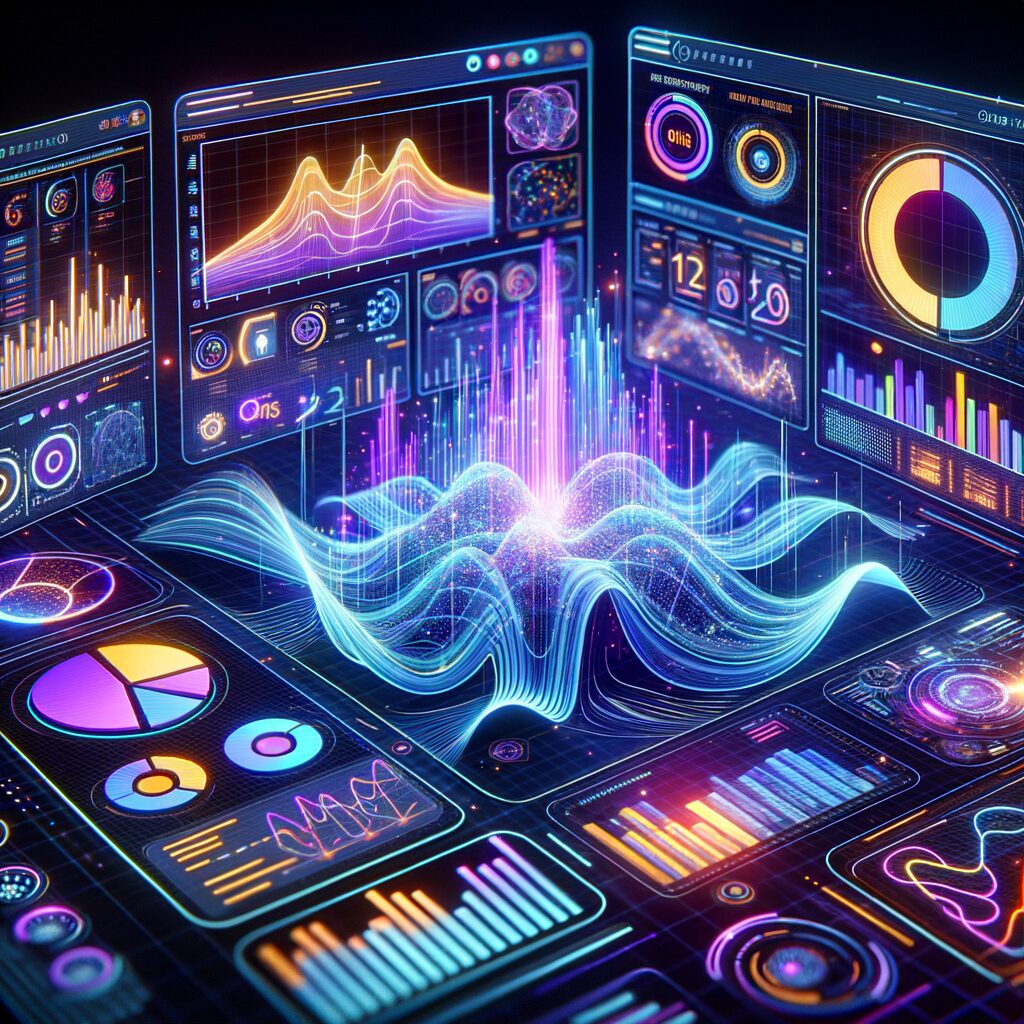 Futuristic AI dashboard visualizing dynamic data.