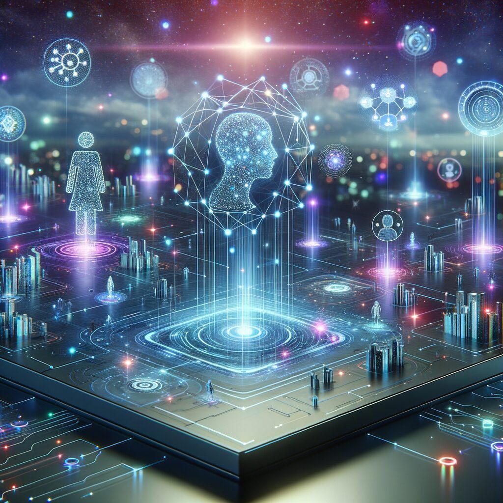 Futuristic AI-driven business ecosystem interface.
