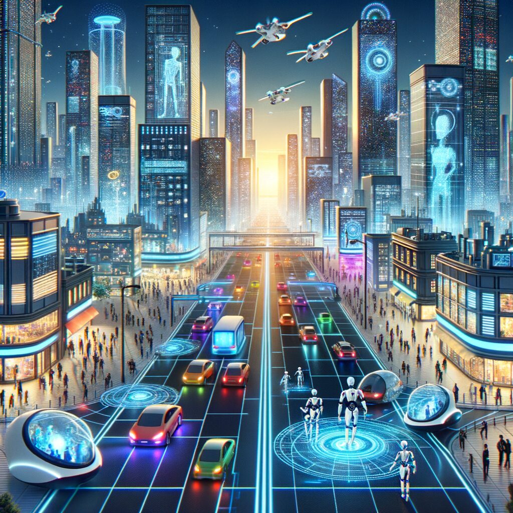 Futuristic cityscape blending AI and AGI.