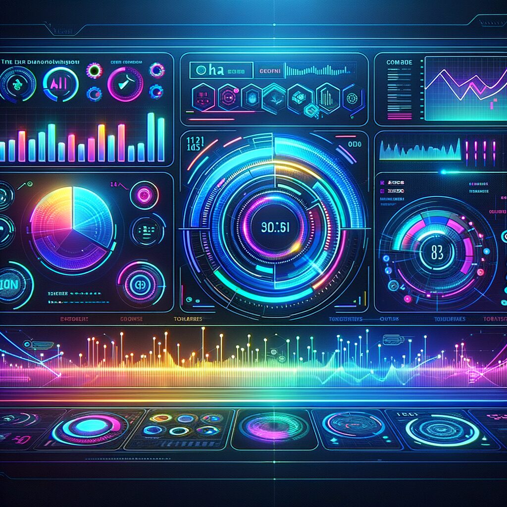 Futuristic dashboard displaying real-time AI analytics.