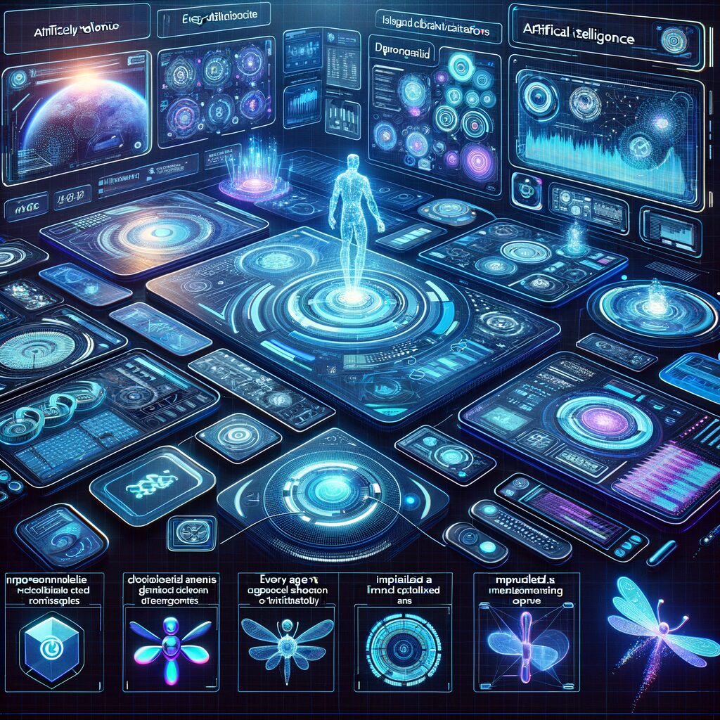 Futuristic dashboard with AI-driven digital agents.