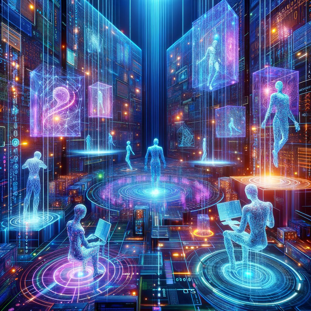 Futuristic digital ecosystem with AI agents
