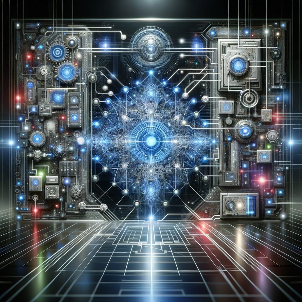 Futuristic network connecting AI-driven digital domains.