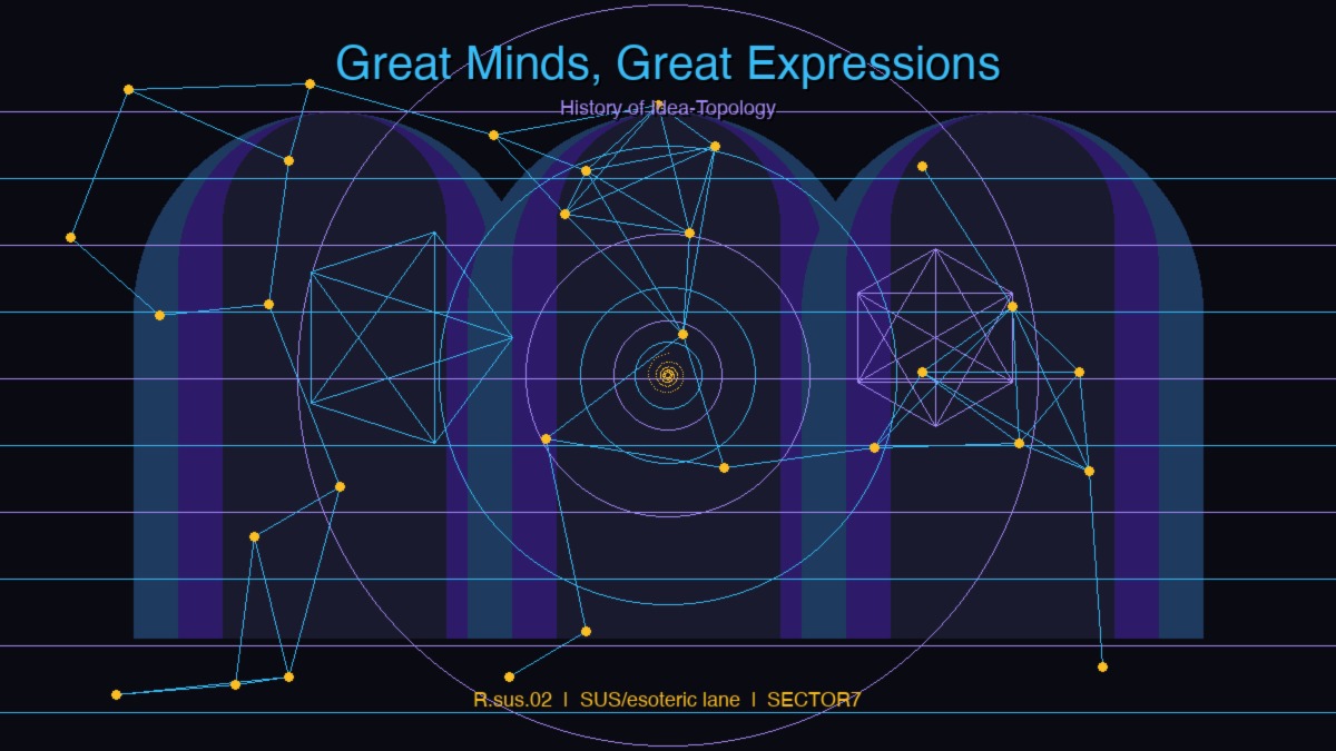 Cypherpunk goth hero: gothic arches, circuit traces, sacred geometry, golden spiral, node constellation in neon cyan and violet