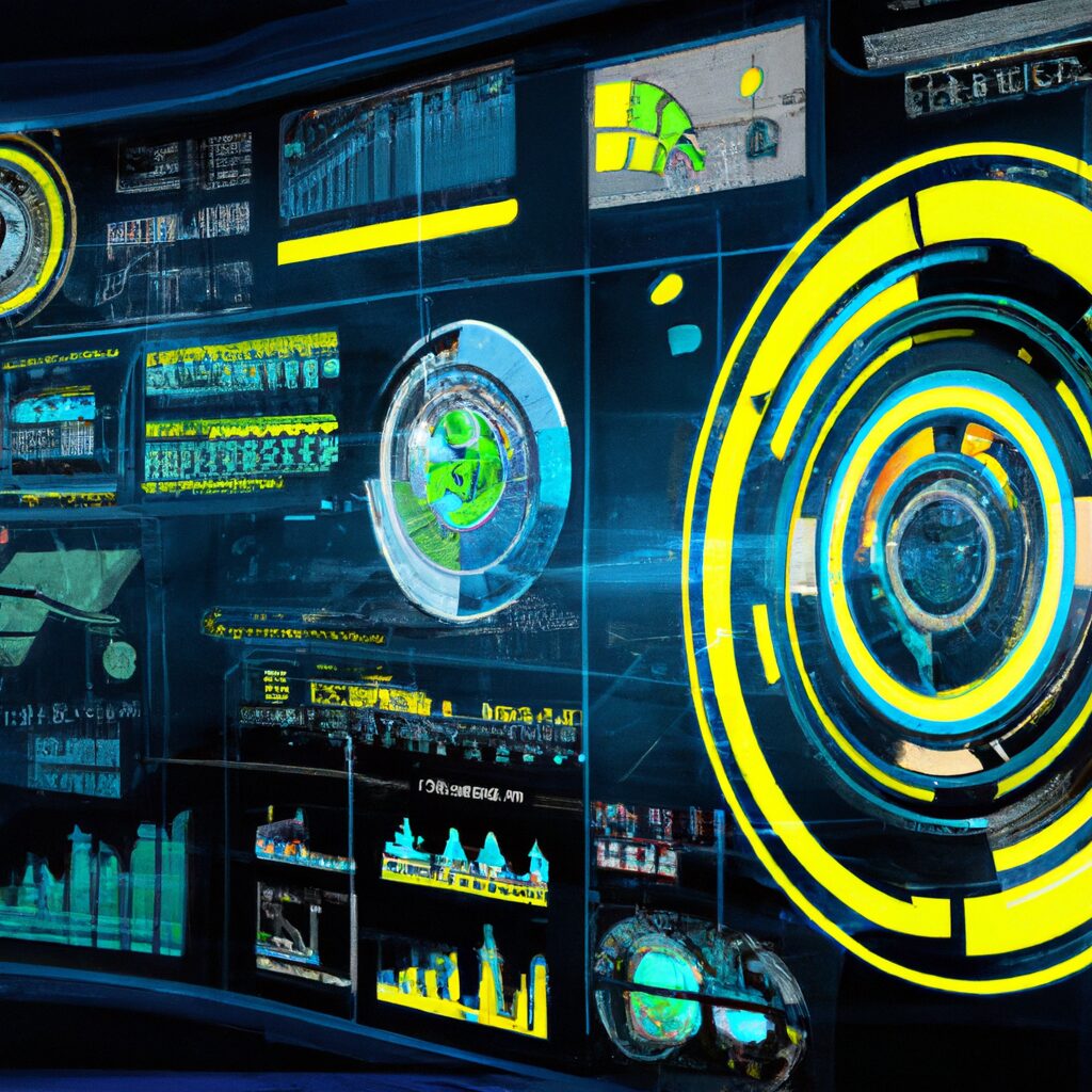 A futuristic dashboard displaying real-time data.