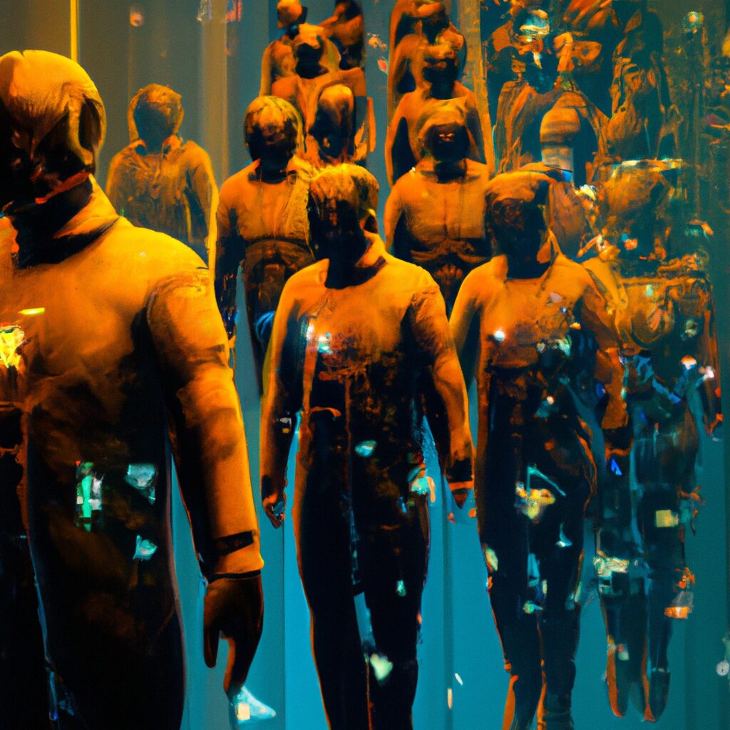Futuristic digital hive with AI workers.