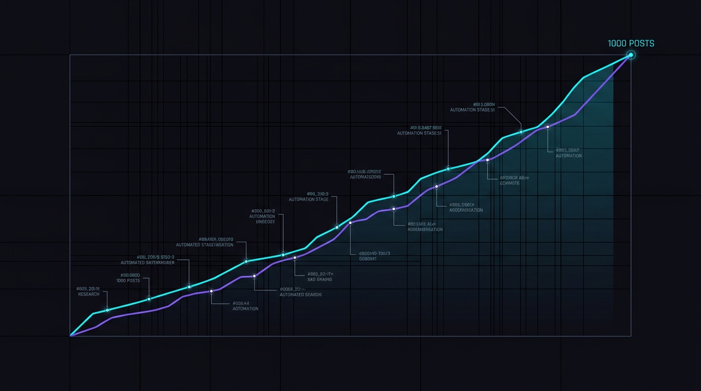 The 1000-post horizon — content autonomy at scale