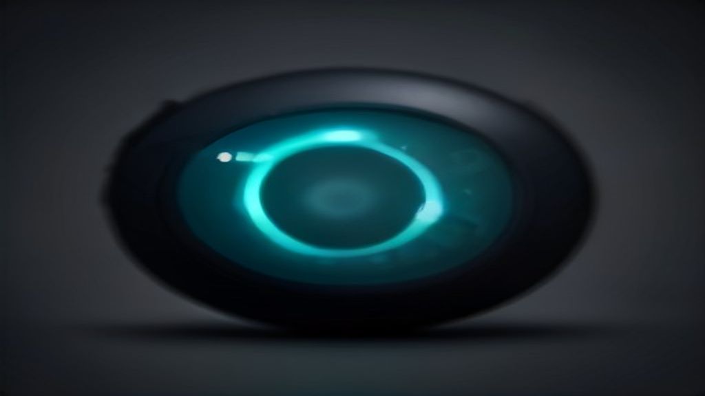 The Vigil camera node — matte-black spherical design with cyan circuit traces